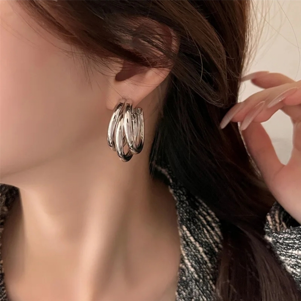 Gold Layered Half Hoop Earrings - Picture 8 of 8